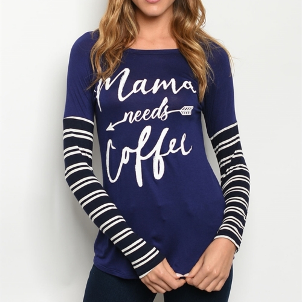 New Junior's Boutique Coffee graphic striped long